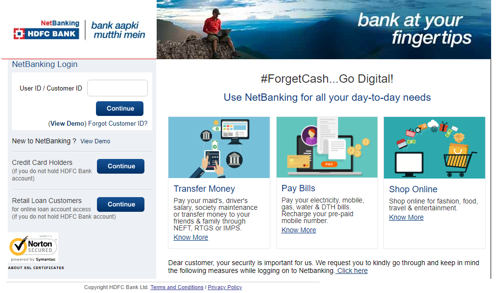 HDFC Bank's internet banking portal
