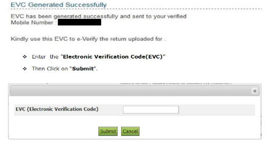 successfully creating the EVC for Income Tax e Verification