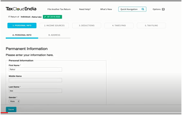 Taxcloud Login- Personal Info