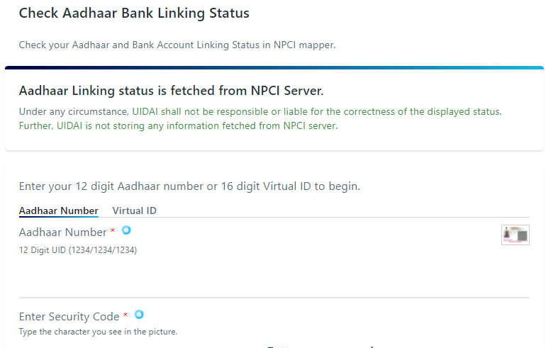 Aadhaar Bank Linking Status