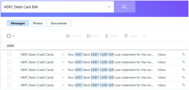 HDFC Debit Card EMI Loan Statement