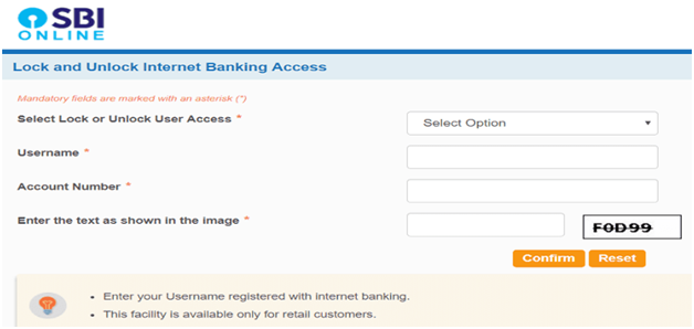 Lock Access to SBI Net Banking