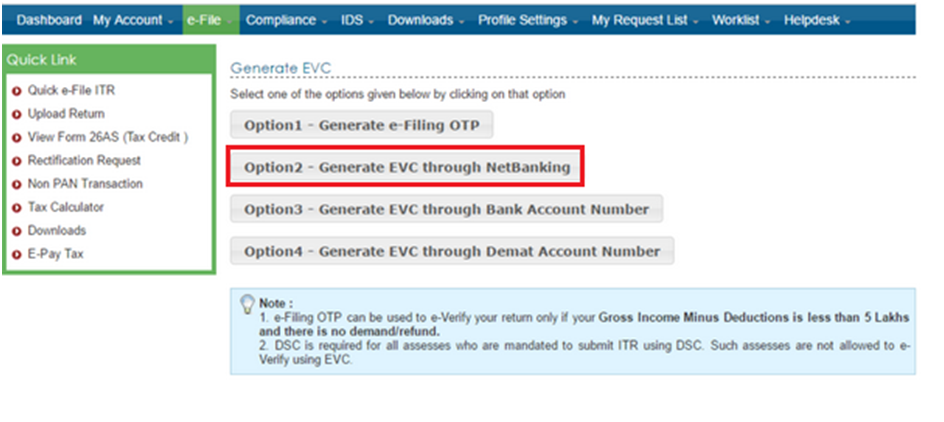 DCB Net Banking to e-verify ITR