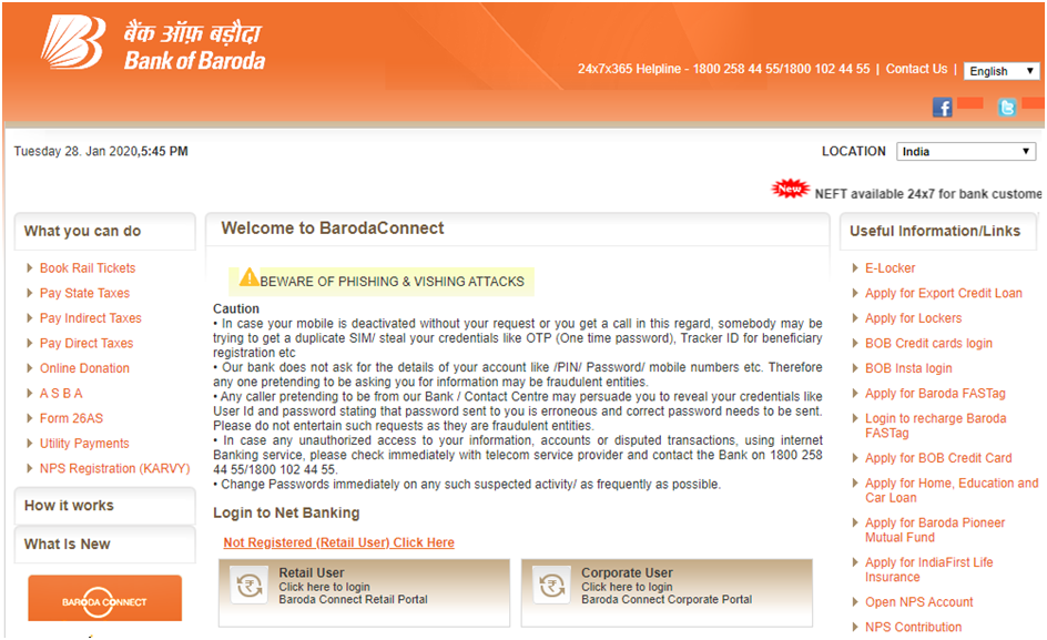 Bank of Baroda Net Banking