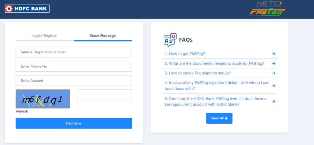 Hdfc Fastag Login Balance Check And Hdfc Bank Fastag Recharge 0700